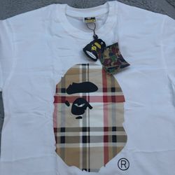 white Burberry Bape T shirt size S