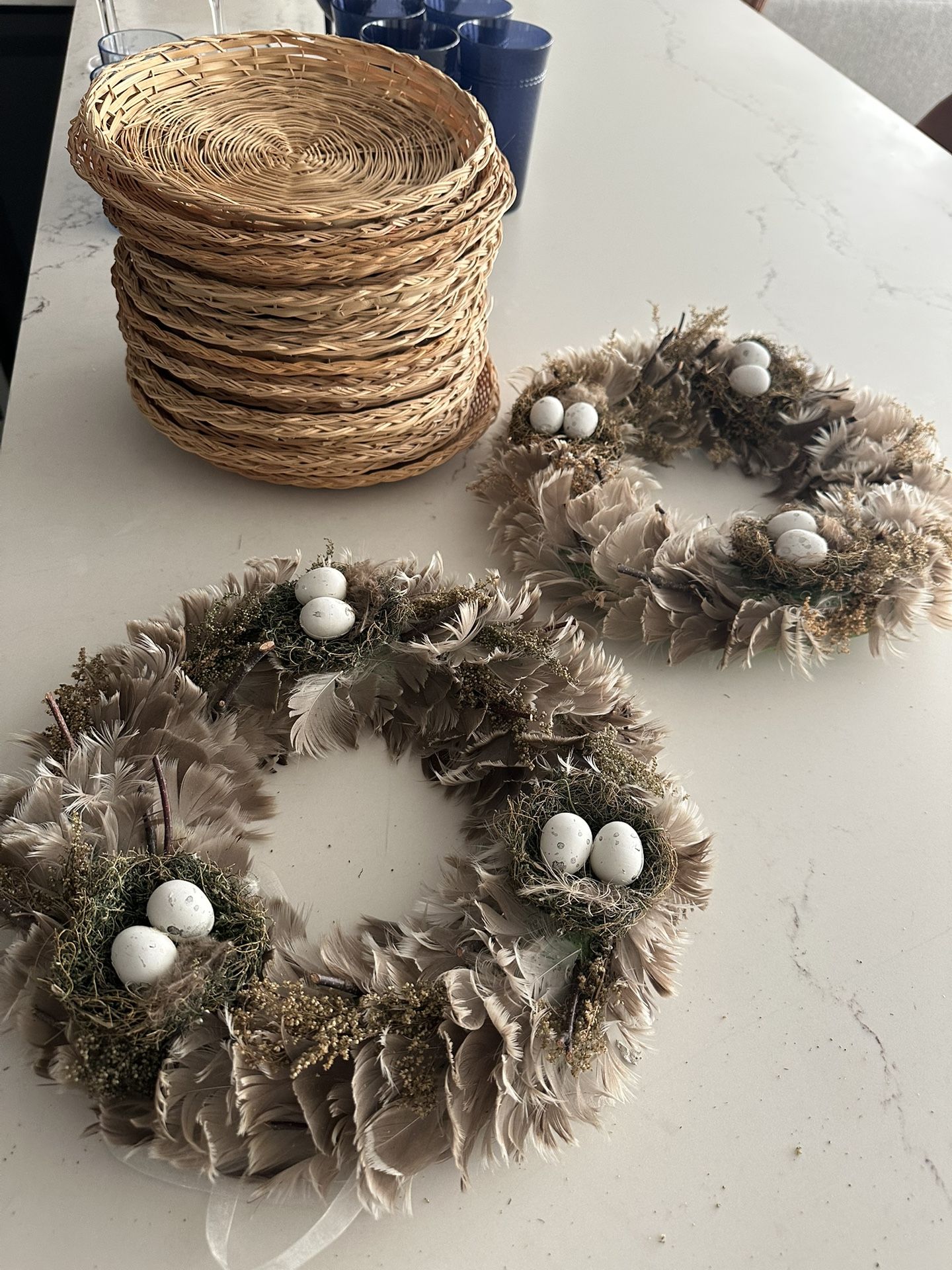 Miscellaneous Items: Wicker Plate Holders, Easter Wreaths, Party Cups