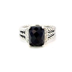 David Yurman Sterling Silver Albion Onyx Diamond Ring 