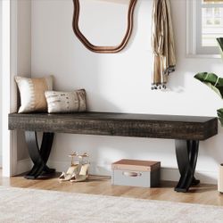 New in the box 55" Entryway Shoe Bench, Industrial End Of Bed Stool With Metal X-Shaped Legs(E870)