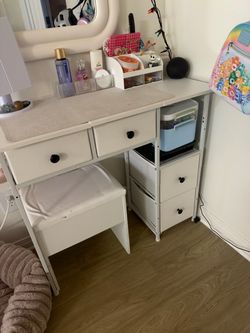 White Vanity Desk  and Stool