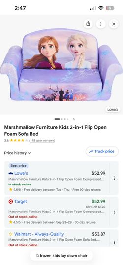 Marshmallow Furniture Kids Frozen 2-in-1 Flip Open Foam Sofa Bed