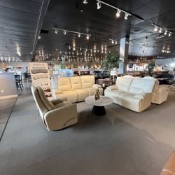 Beige Power Reclining Sofa And  loveseat