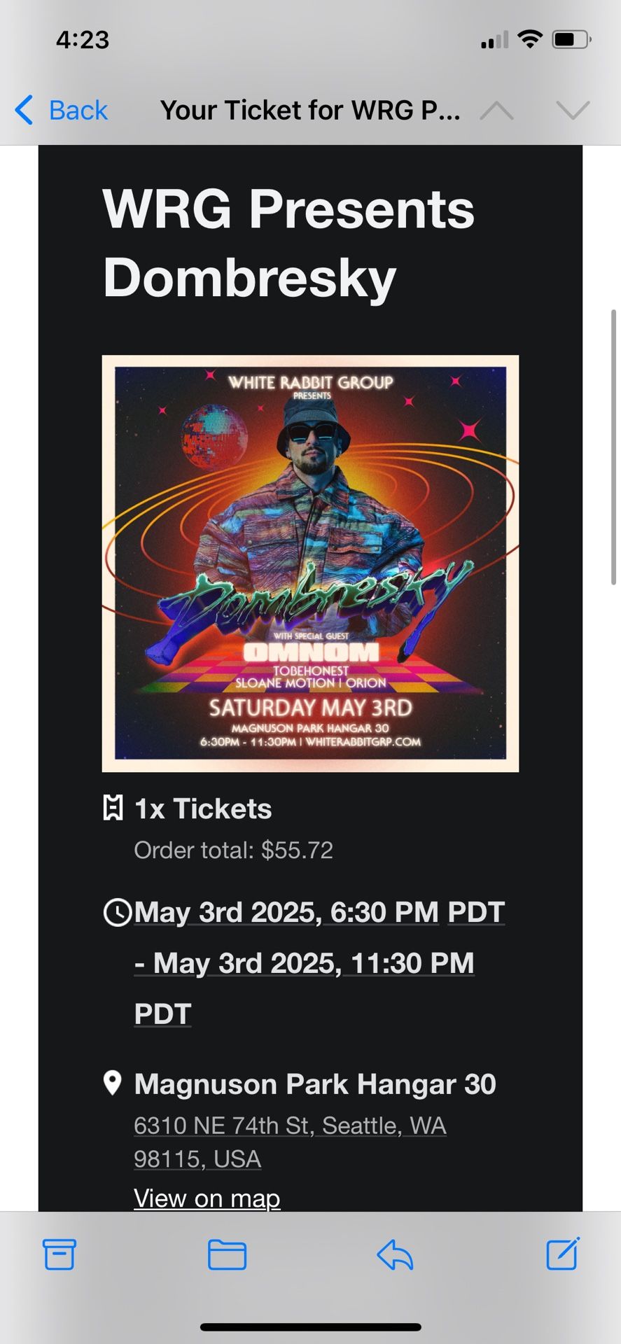 Dombresky Ticket May 3, Seattle