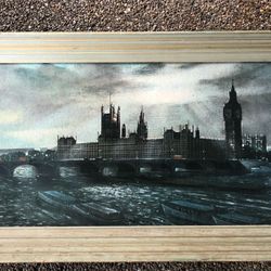H.MOSS BIG BEN LONDON AT DAWN 12.5X26.5 COLOR LITHOGRAPH FRAMED