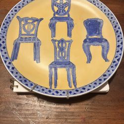 Vintage, Hand Painted Yellow And Blue Plate