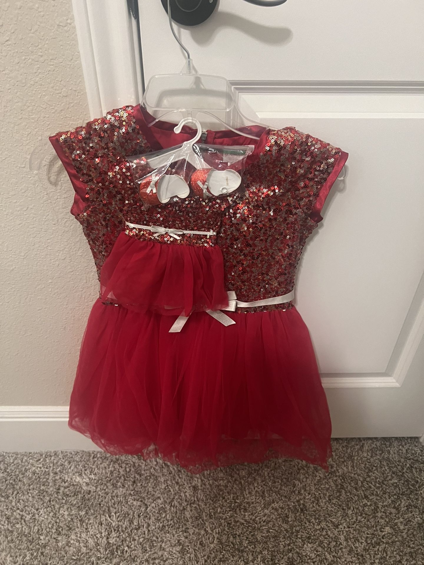 American girl Doll And Me Matching Dresses, Red With Sequins 