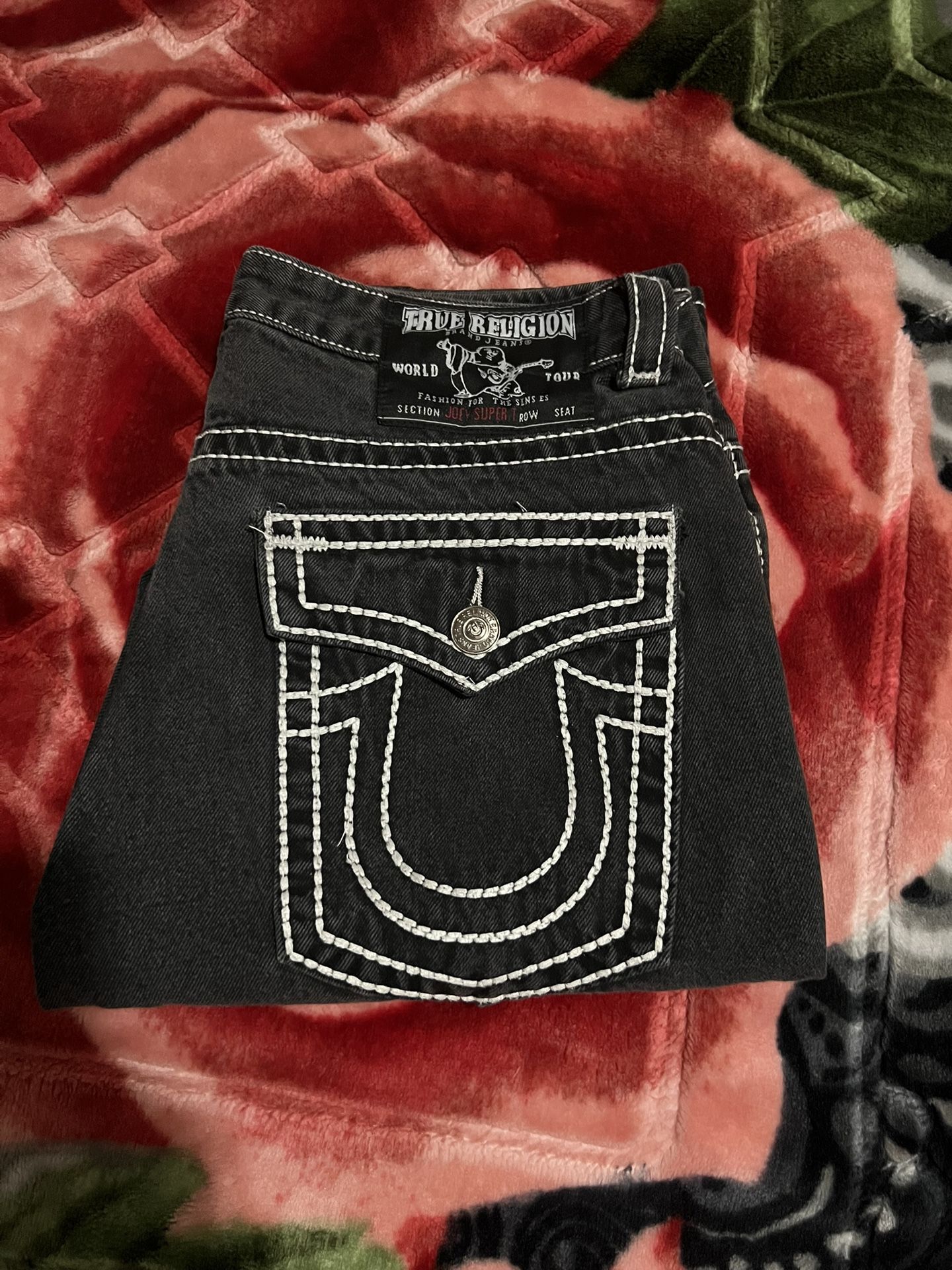 white stitch faded black true religion jeans