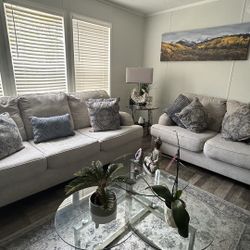 Living room Grey Two Couches With A Decoration Cushions