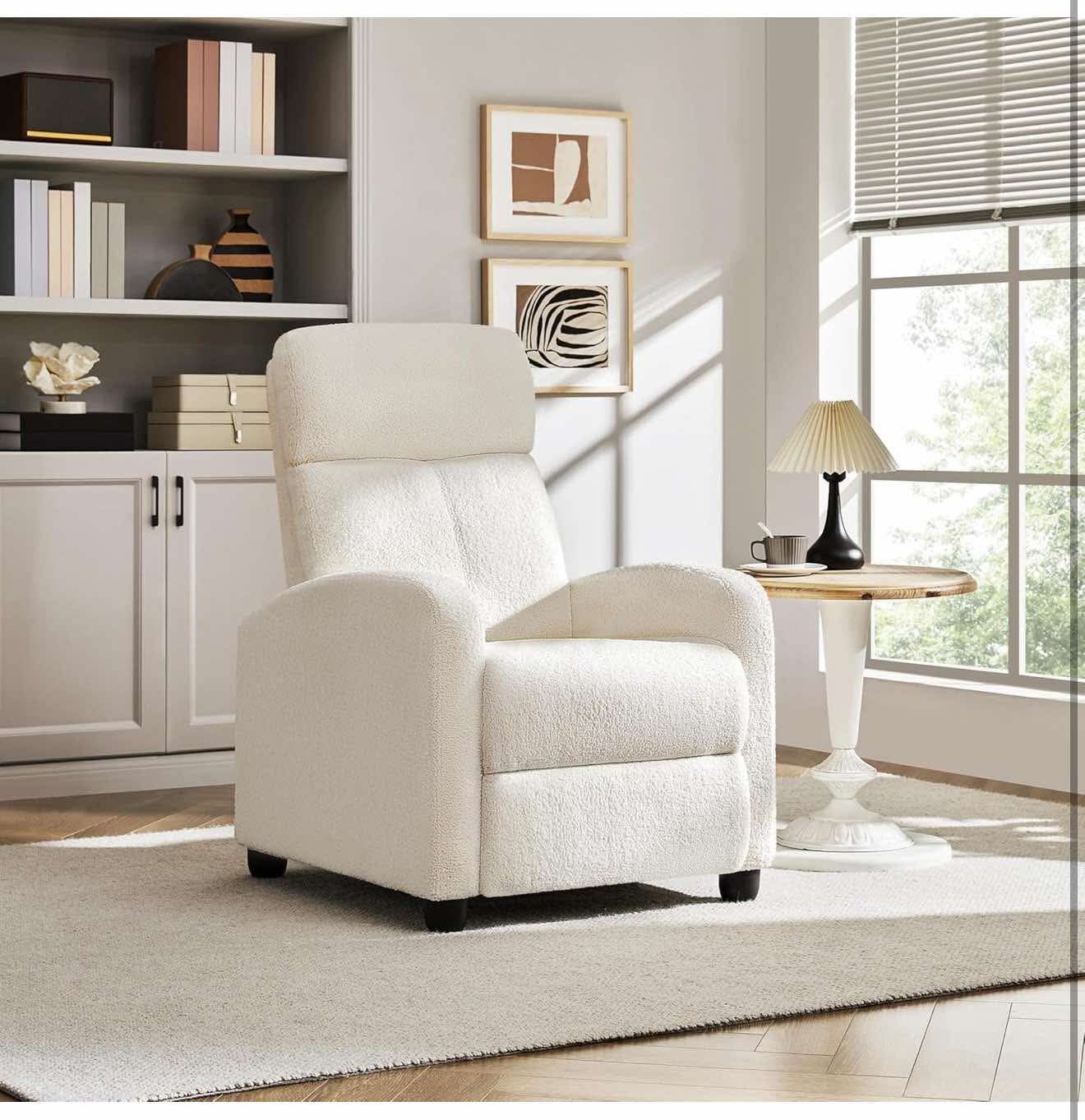 Fabric Recliner Chair Single Sofa Home Theater Seatting Adjustable Ivory K-15
