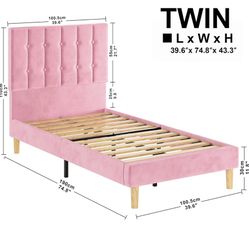 Twin Bed Frames, Velvet Upholstered Platform Bed Frame 