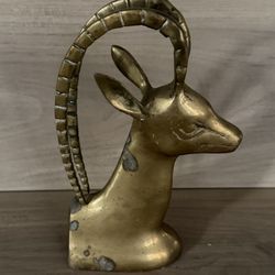 Vintage Brass Head Ibex Gazelle MCM Decor 7”   
