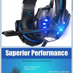 New Stereo Gaming Headset for PS4 PC Xbox One PS5 Controller, Noise Cancelling Over Ear Headphones with Mic, LED Light, 7.1 Surround Sound, Soft Memor