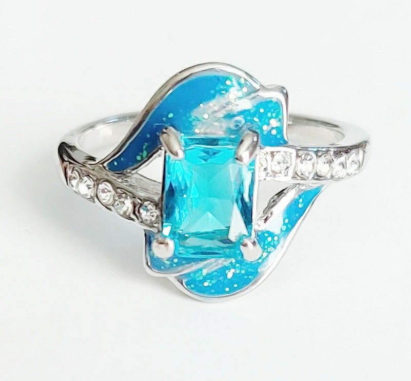 Blue CZ Blue Opal Ring Size 10