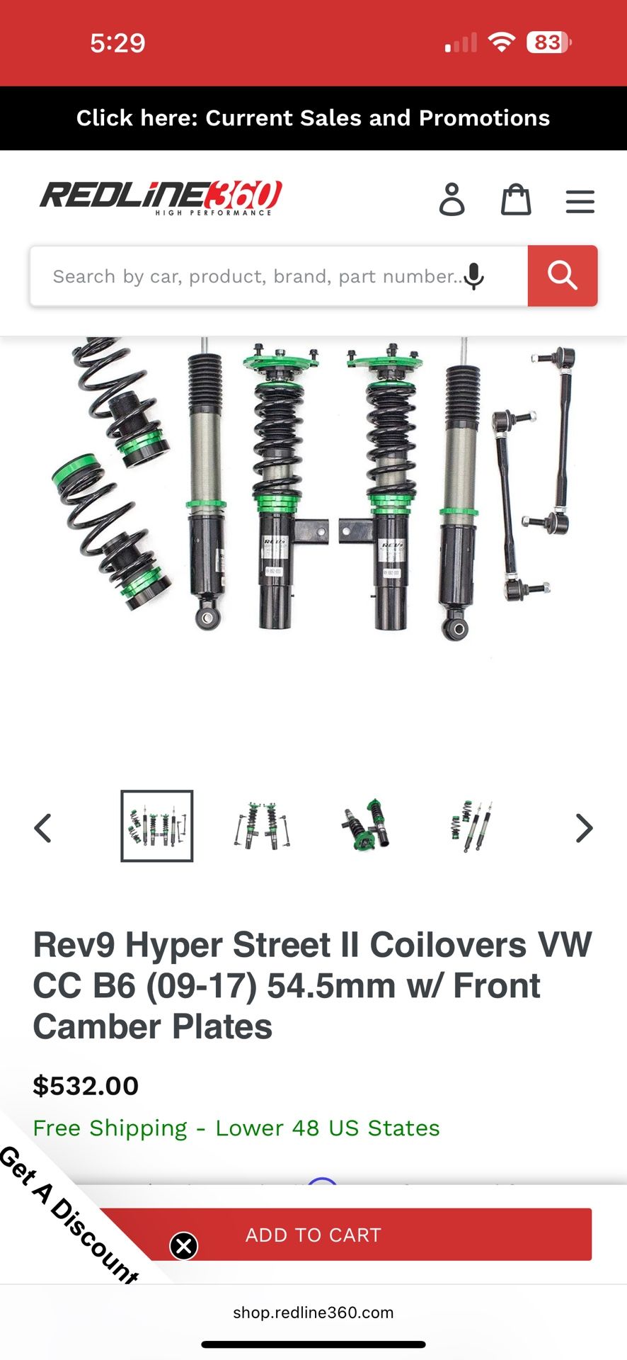 Rev9 Hyper Street II Coilovers VW CC B6 (09-17) 54.5mm w/ Front Camber Plates