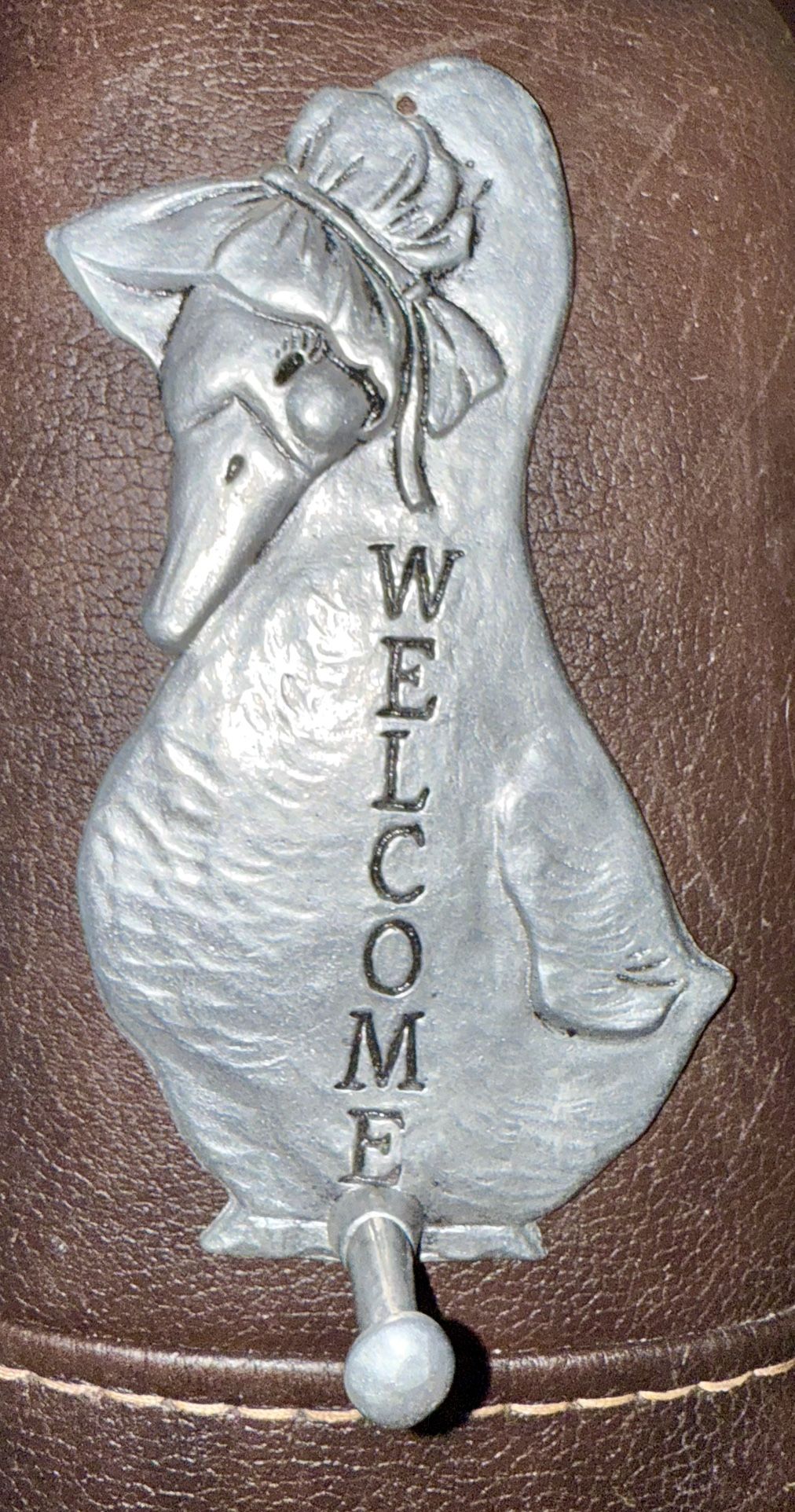 Vintage Mother Goose Welcome wall hook 7" X 4" Cast Aluminum