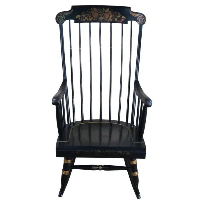 Rare Vintage Nichols & Stone Black Harvest Hitchcock Windsor rocker