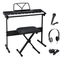 61-Key Portable Electronic Piano LED Display Keyboard Kit W/ Music Stand, Headphones, Microphone