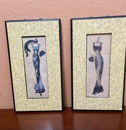 Set of 2 Vintage Fashion Dress Wall Art Prints 15”H X 8.5” W