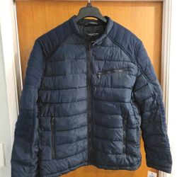 Men's Andrew Marc Puffer Biker Jacket Blue Xl New 