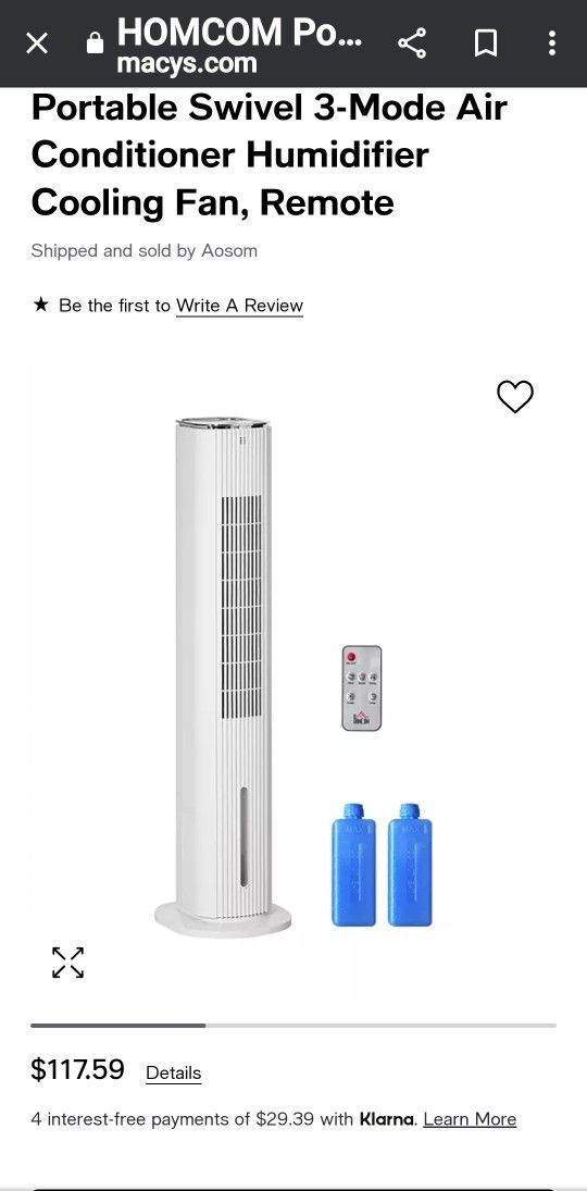 Evaporative Air Cooler Tower Fan