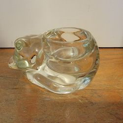 Avon Glass Sleeping Cat Candle Holder