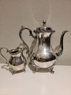Vintage SP Wilcox International Silver Floral Tea Pot and Creamer