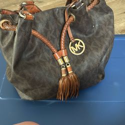 Michael Kors Brown Drawstring Tassel Bucket Bag