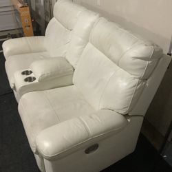 White Leather Reclining Sofa