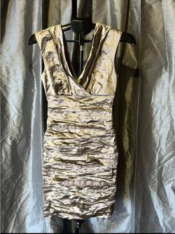 Nicole Miller Gold Metallic Ruched Bodycon Cocktail Dress Size 4