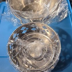 Japanese Stainless Steel Shabu-Shabu Hot Pot Set with Steamer Basket & Lid  (New)