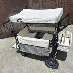 TMZ Collapsible Folding Wagon with Adjustable Handle Bar,Foldable Wagon with Canopy, Pet Stroller with Seats and Seat Belts,Front Expandable Transport