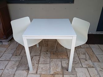 IKEA white table and 2 chairs