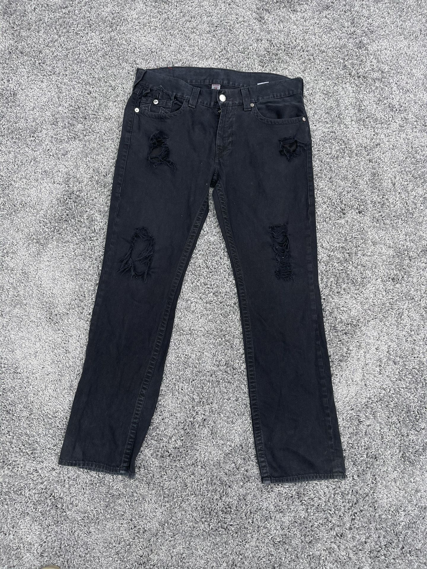 True Religion Distressed Black straight fit Jeans Size 36 mens