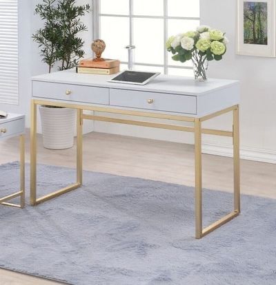 Brand New White/Brass Writing Desk