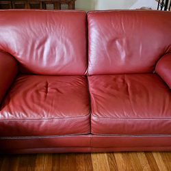 Barely Used Red Leather Sofa AND Loveseat