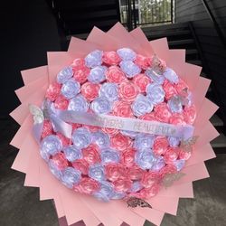 Happy Birthday Bouquet- 80 Ribbon roses 