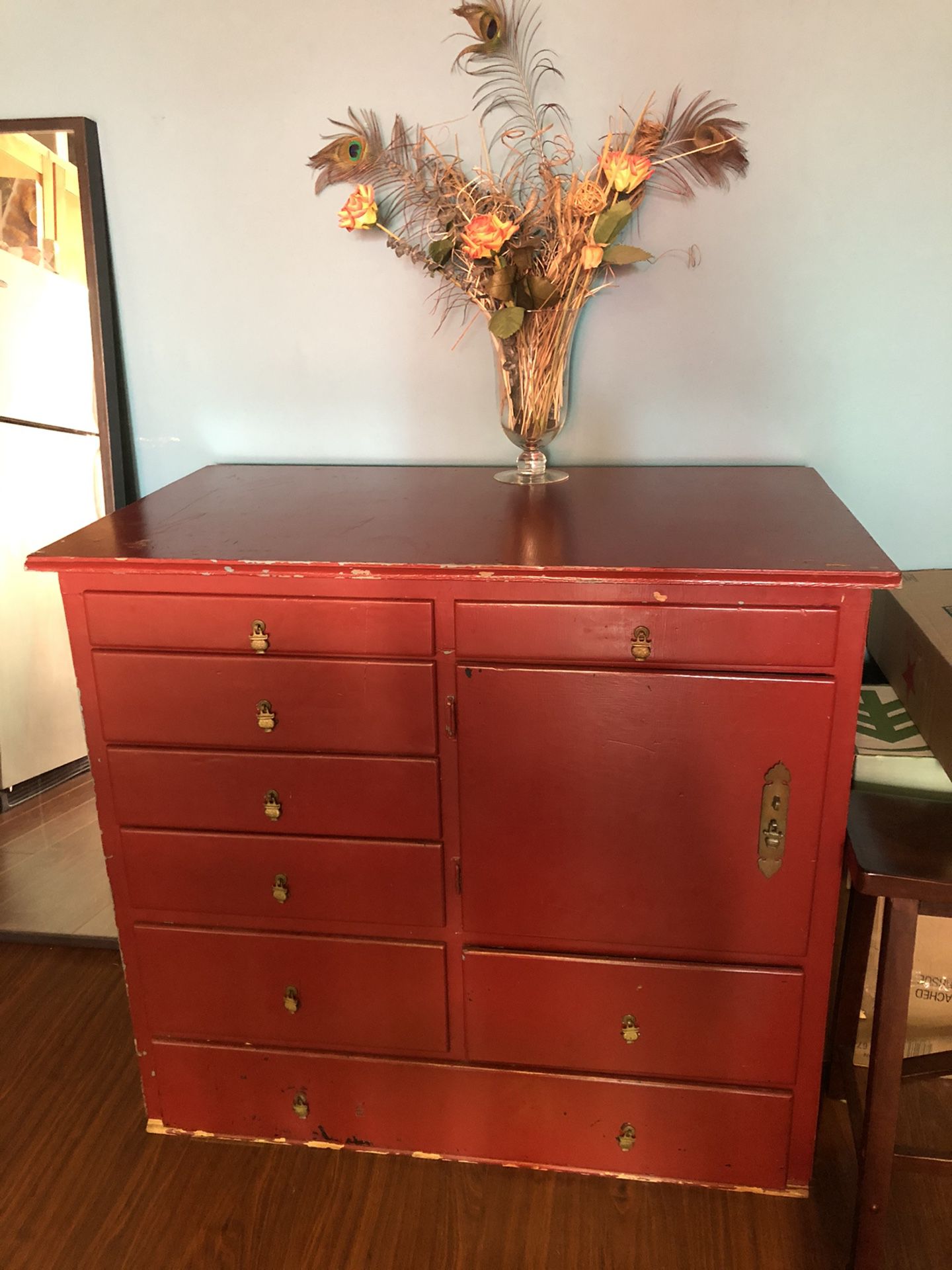 FREE- Beautiful antique red dresser. Moving. Must Go!