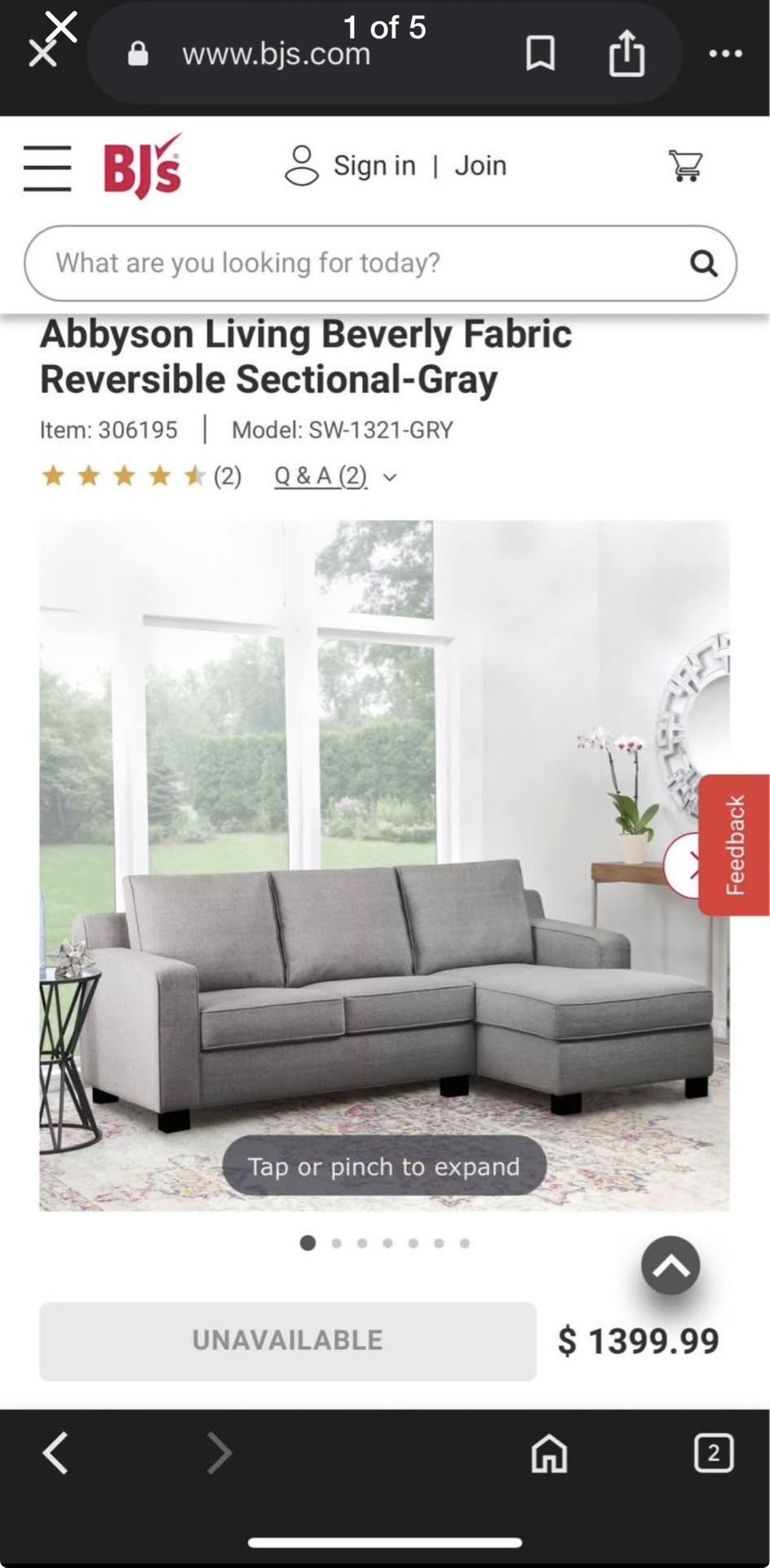 Grey Couch With Reversible Chaise