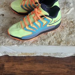 KD's Nike Yellow, Orange, and Neon Blue with Orange Embroidery