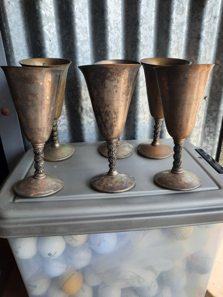Antique Spanish Velero Pewter Goblets