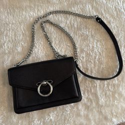 Rebecca Minkoff Jean Black Leather and Silver Crossbody Bag with Chain