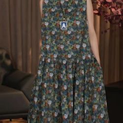 Vintage Oil-Painting Floral Maxi Dress | Sleeveless Voluminous Puff Skirt | Cottagecore/Boho Style