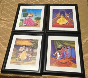 4 Disney Princess Framed Prints. Beauty and the Beast, Sleeping Beauty, Snow White, & Jasmine. Prints 11" x 14" and with frames.