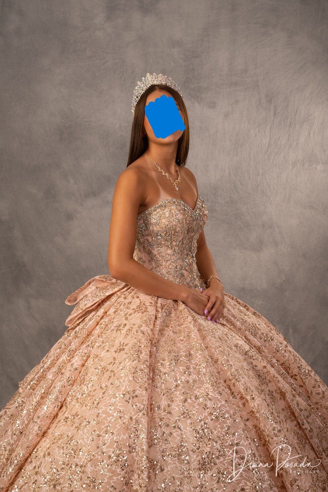 Original Quinceanera Rose Gold Dress + Accessories