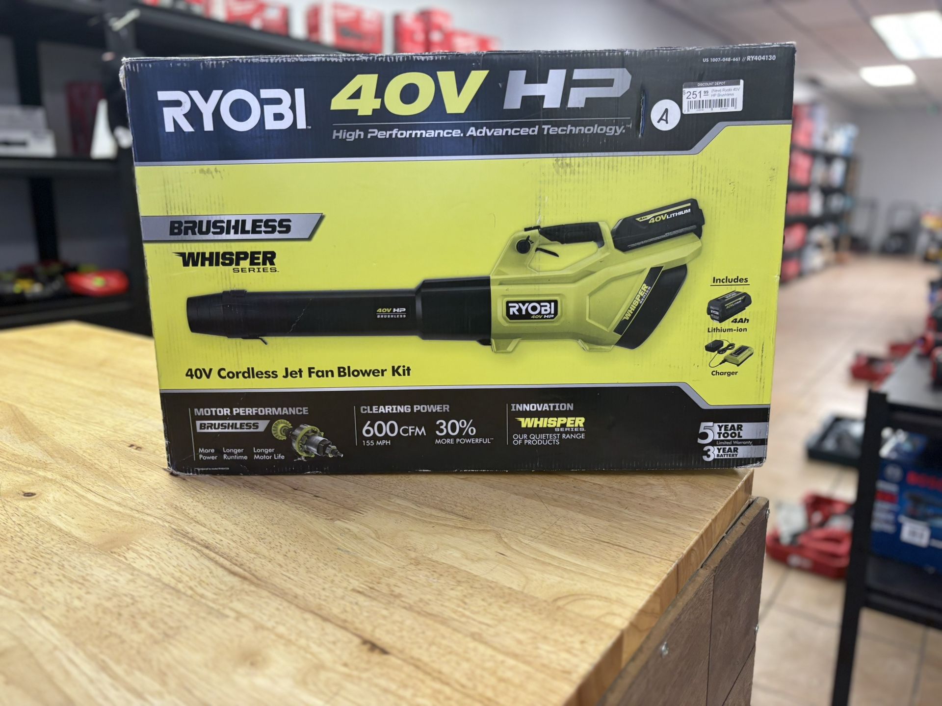 40V HP Brushless Whisper Series 155 MPH 600 CFM Cordless Battery Leaf Blower with 4.0 Ah Battery and Charger
