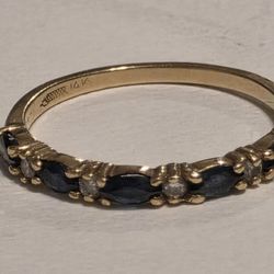 14k Solid Yellow Gold Diamond Sapphire Ring S6.5