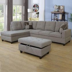 New Grey Sectional And Ottoman 