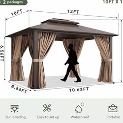 New In Box! 10x12 Polycarbonate Hardtop Gazebo With Curtain And Netting