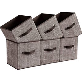 SONGMICS 11" Storage Cube Non-Woven Fabric Bins w/ Double Handles Set of 6 - Walnut